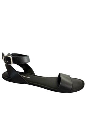 Sun + Stone Ankle Strap Flat Sandals Black Size 9